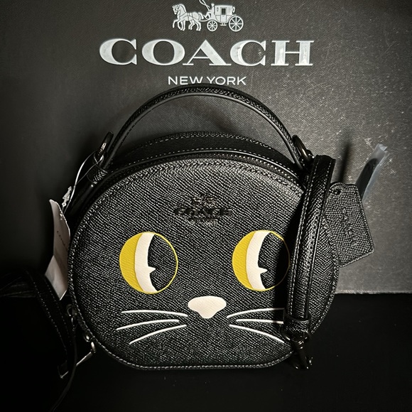 NWT Coach Canteen Circle Crossbody Halloween Cat Black Leather Purse Bag Kitten - Picture 9 of 12